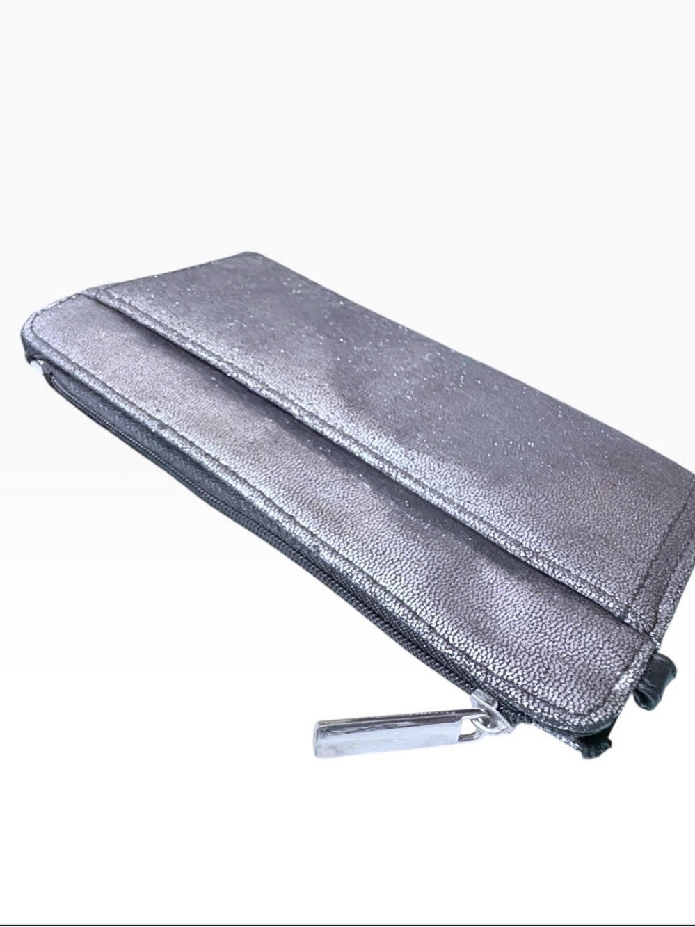 Sleek Metallic GUNMETAL Full Length Zipper Wallet NWOT